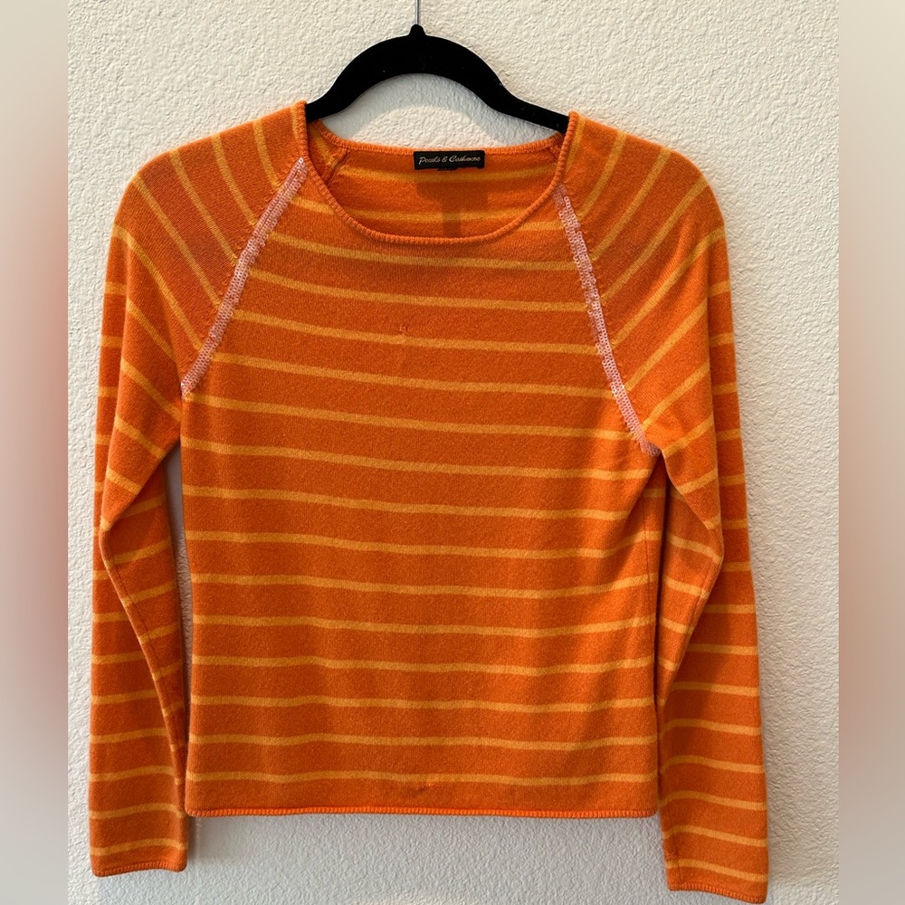 Orange striped cashmere sweater
